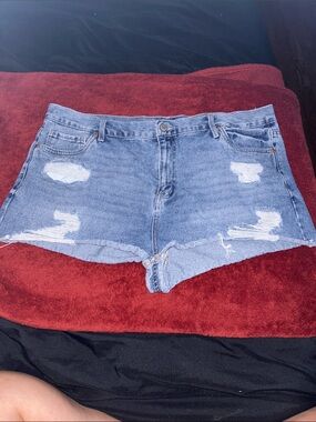 Distressed Light Blue Denim Jean Shorts - Casual High-Rise Style